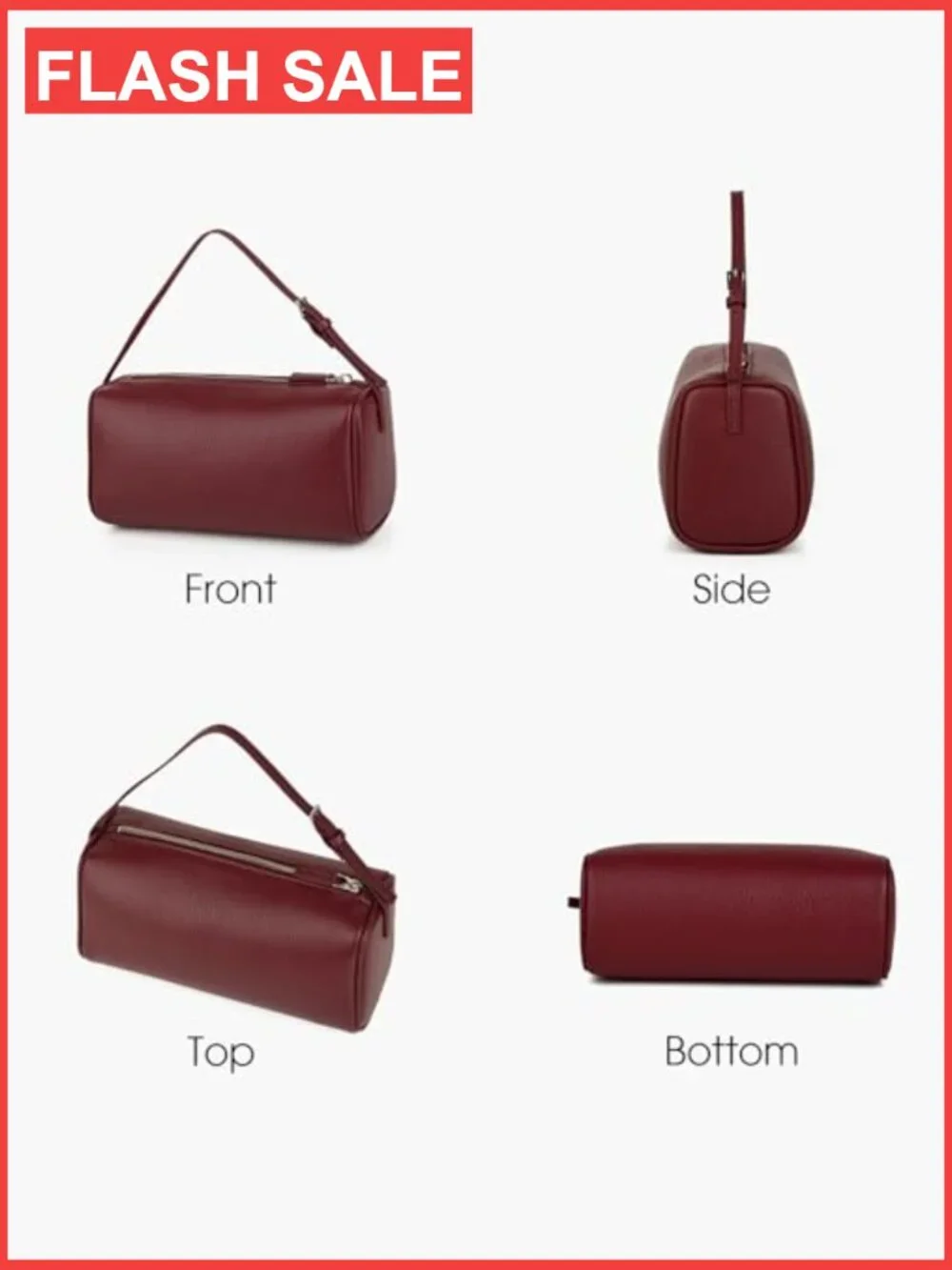 Full-Grained Leather Crossbody Hobo Bag with Adjustable Strap
